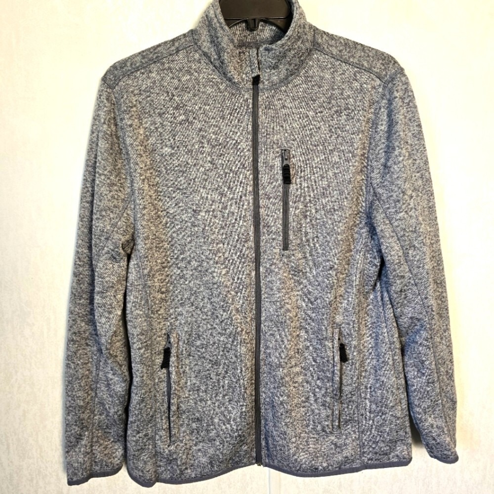 Ocean Coast Men's Jacket Large Heather Gray Fleece Zip Up 3 Pockets Zip Sporty‎